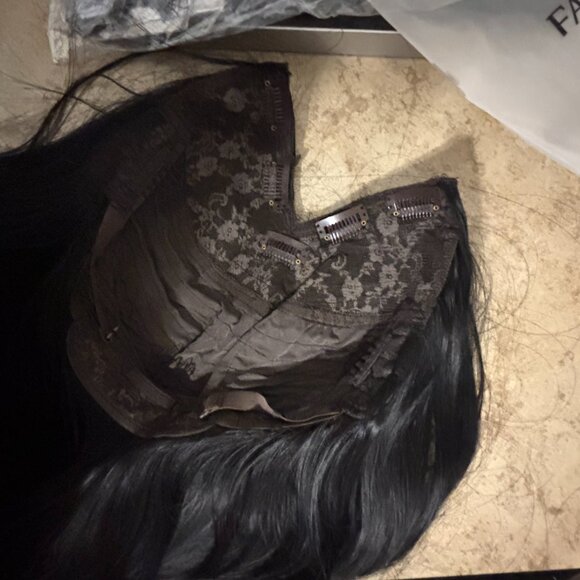 NEW 22-Inch Straight V Part Wig Synthetic Hair Long Black Half Wig Glueless - Picture 6 of 8